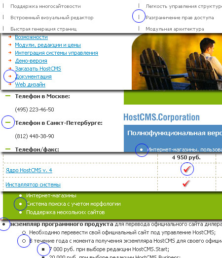 Элементы использованные на сайте Host CMS